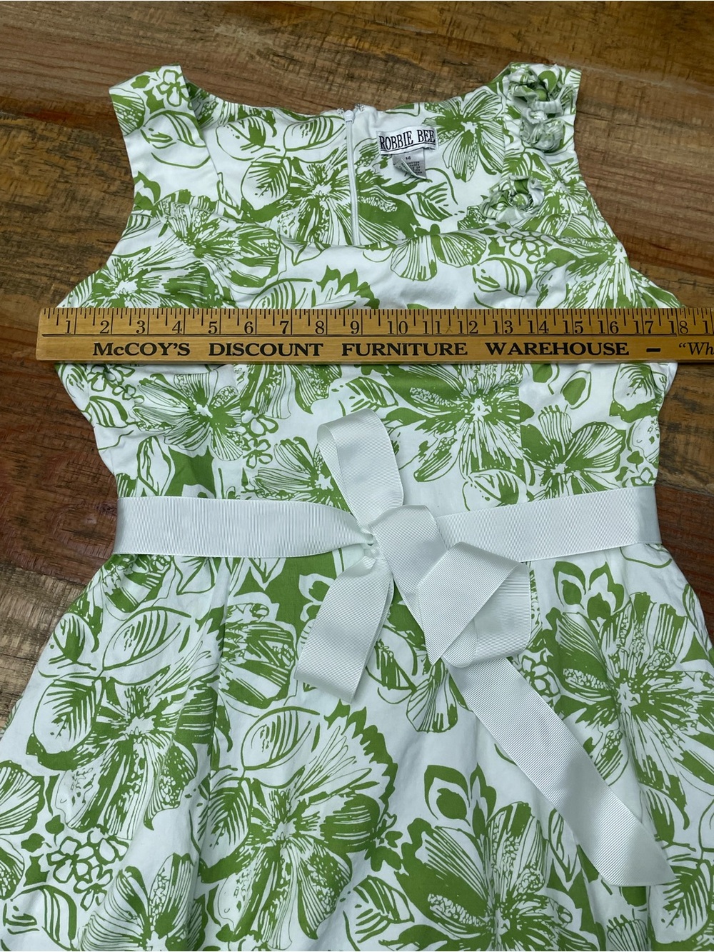 Robbie Bee Green & White Floral print dress size 14 A-Line Flounce Summer - Picture 6 of 8